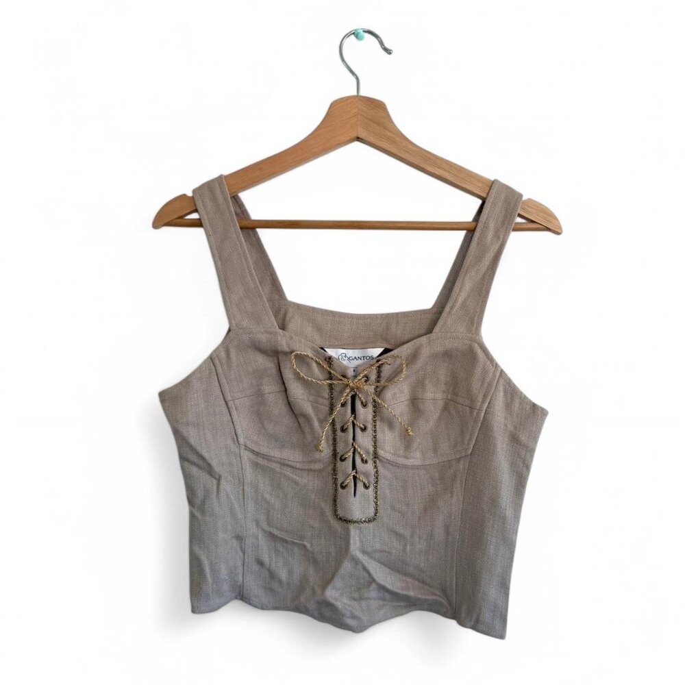 GANTOS TAN GOLD CROP TIE TOP TANK WOMENS SIZE 6